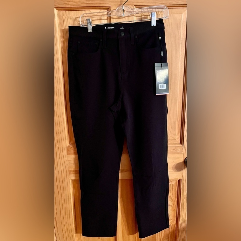Fourlaps Evolve Black Pants 6 NWT 5-Pocket Athletic Commuter Travel Golf Slim